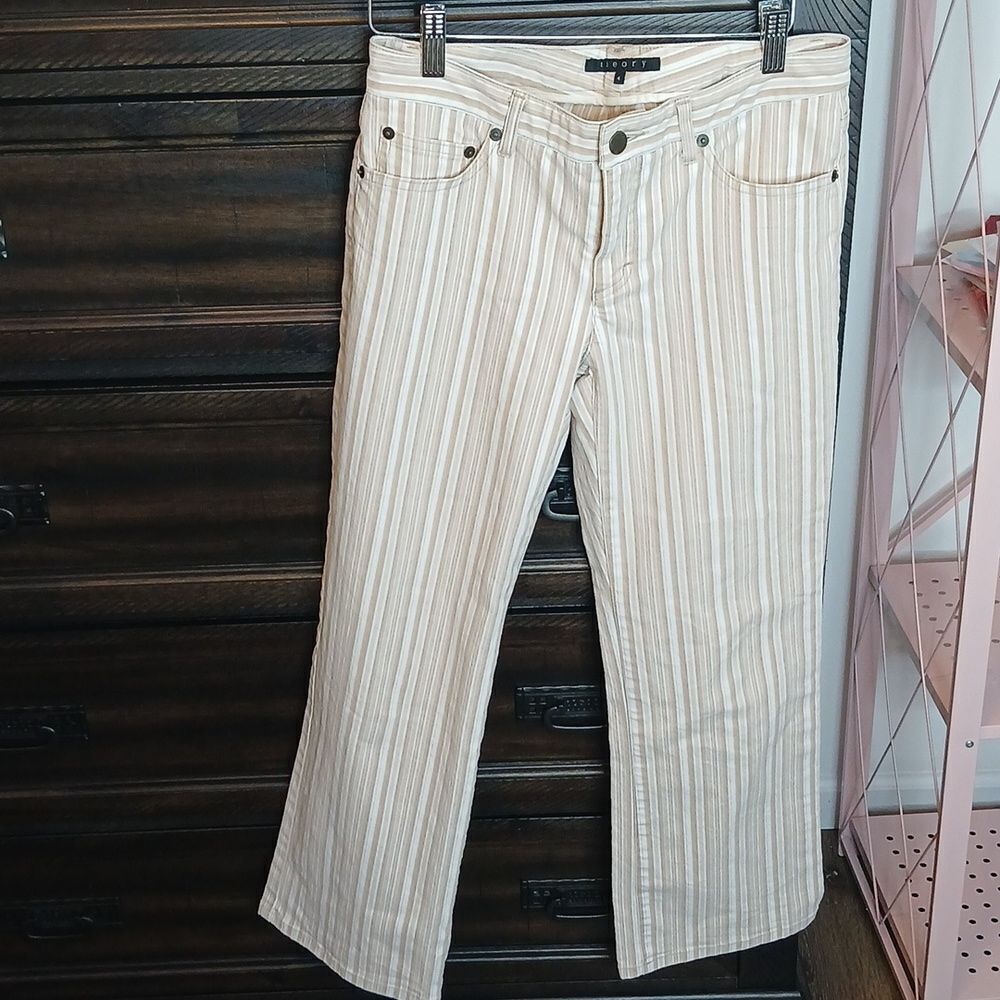 Theory Cream Striped Pants